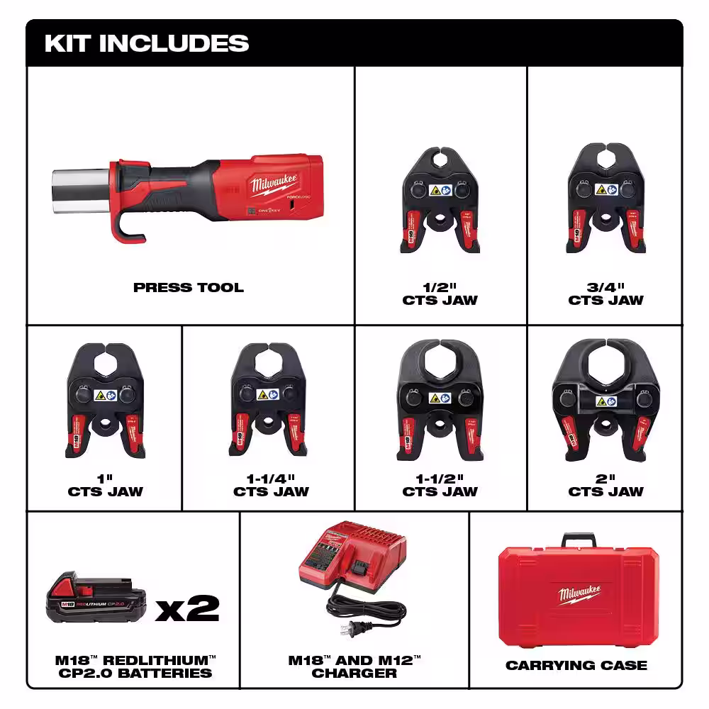 Milwaukee M18 18-Volt Lithium-Ion Brushless Cordless Force Logic Press Tool Kit with M18 Reciprocating Saw and M18 5.0 Ah Battery