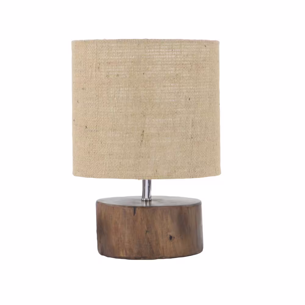 None 14 in. Dark Brown Wood Task and Reading Table Lamp with Jute Shade