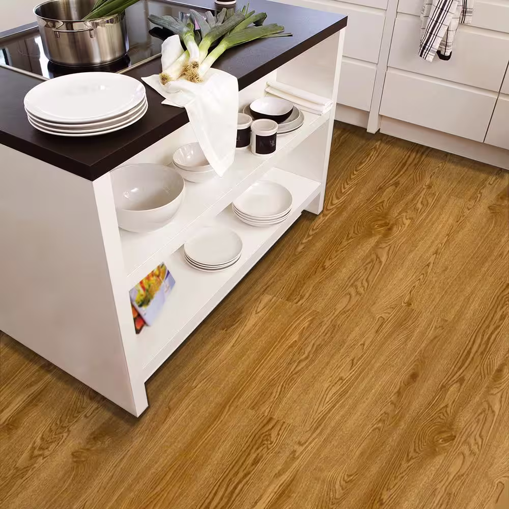 TrafficMaster Wood Look 4 MIL x 6 in. W x 36 in. L Peel and Stick Water Resistant Luxury Vinyl Plank Flooring (36 sqft/case)