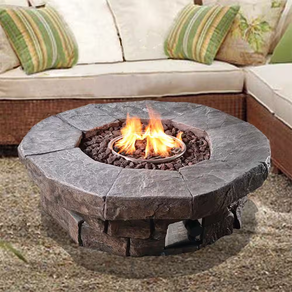 Teamson Home 37.01 in. x 37.01 in. Round Stone Look Outdoor Propane Gas Fire Pit