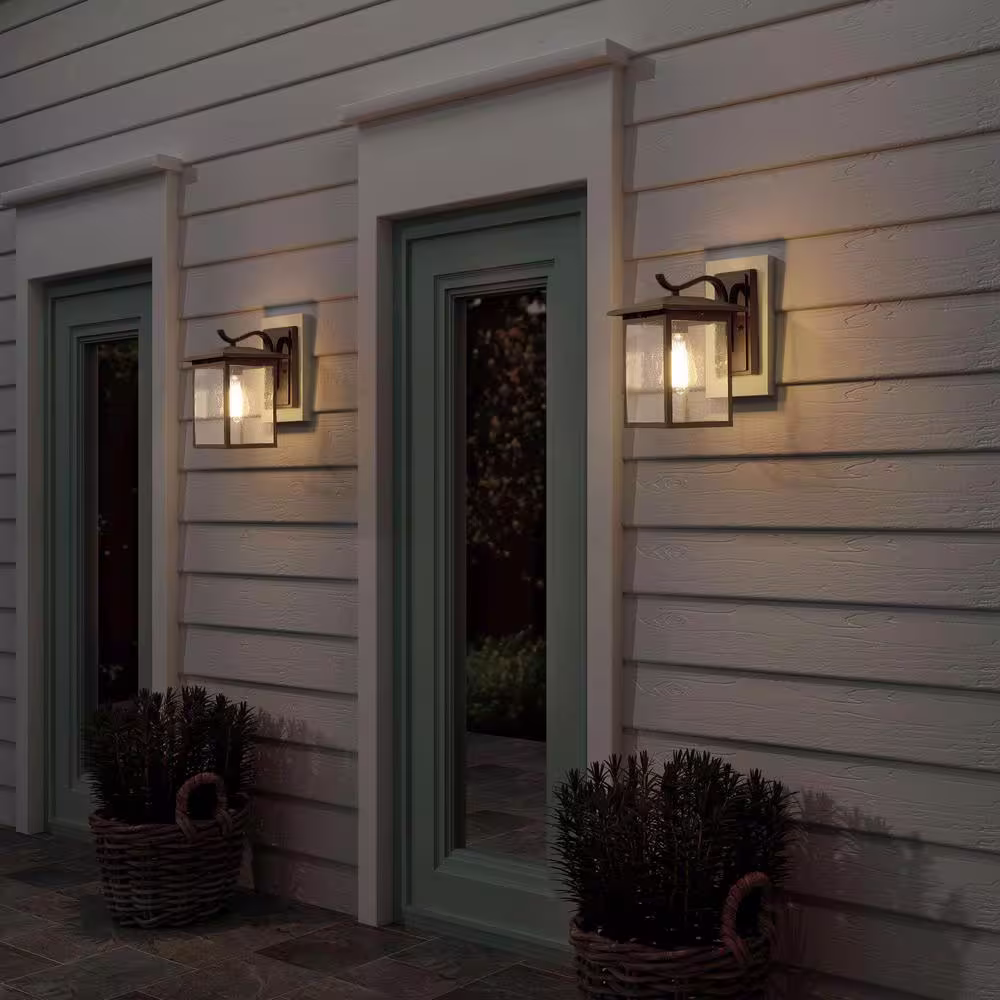 LNC Matte Black Outdoor Sconce for Entryway Porch Patio Gazebo Pergola, 1-Light Rust-Proof Wall Light with Seedy Glass Shade