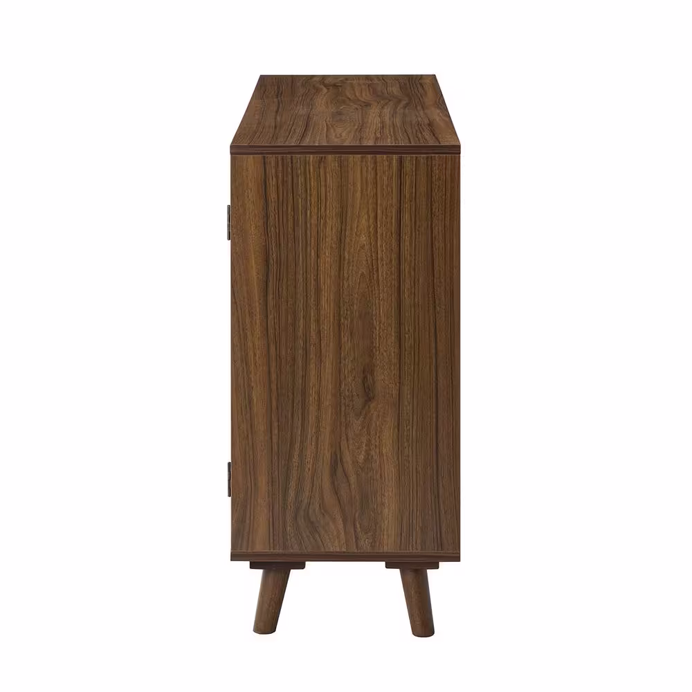 JAYDEN CREATION Ezio 3-Door Espresso Rattan Accent Cabinet with Adjustable Shelt and Solid Wood Leg