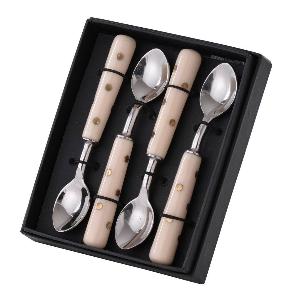 None 4-Piece Contemporary Silver, Ivory Steel Flatware Sets