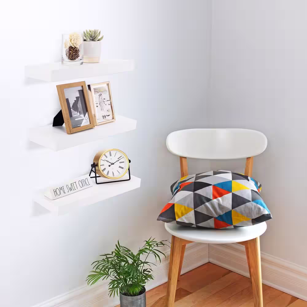 None 16.25 in. x 5.5 in. x 1.5 in. White Wood Decorative Wall Shelves with Brackets