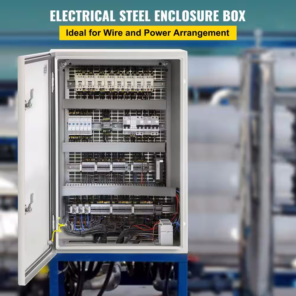 VEVOR Electrical Enclosure 24 in. x 16 in. x 10in. NEMA 4X Carbon Steel Reinforced Lock and Hinge Electrical Junction Box,Gray