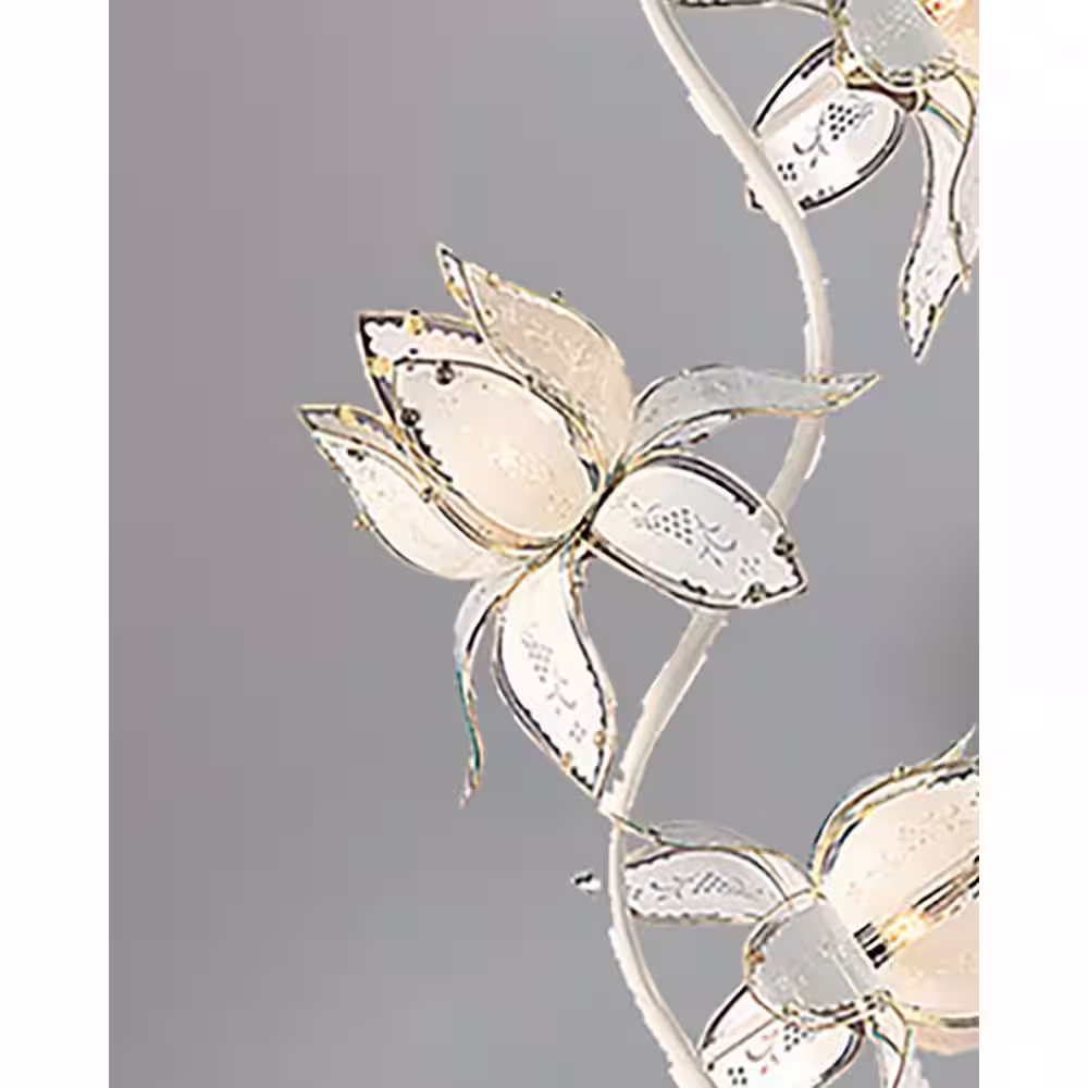ORE International 73 in. Gold Floral Etch Glass Tree Garden White Metal Floor Lamp