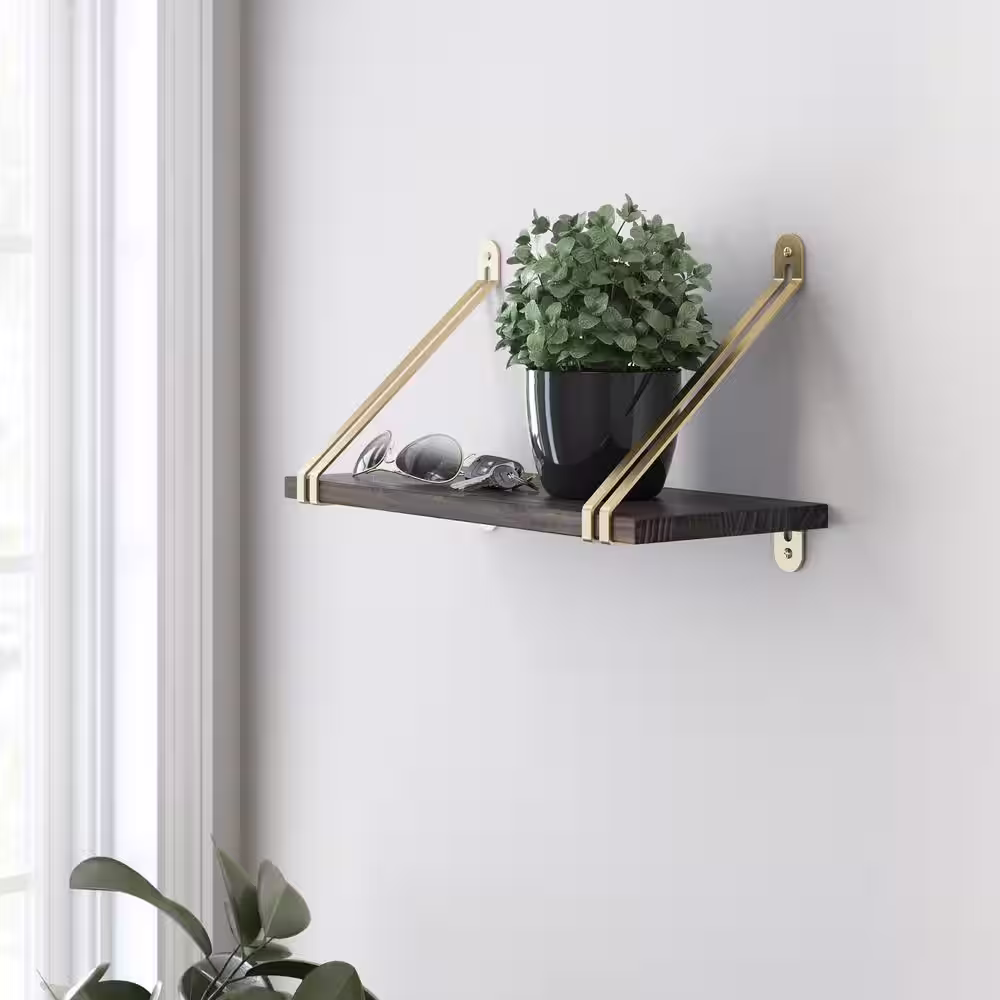 Liberty 8.1 in. x 10.6 in. Sleek Modern Satin Gold Shelf Bracket 2-Pack