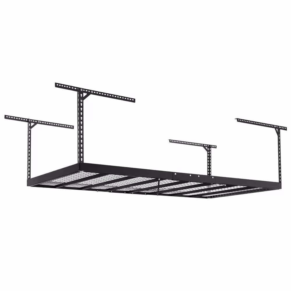 NewAge Products VersaRac Pro 4 ft. x 8 ft. Black Height-Adjustable Overhead Rack
