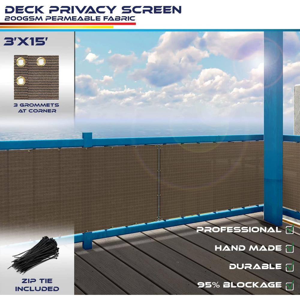 None 3 ft. x 15 ft. Deck Balcony Privacy Screen for Deck Pool Fence Railings Apartment Balcony Privacy Screen, Brown