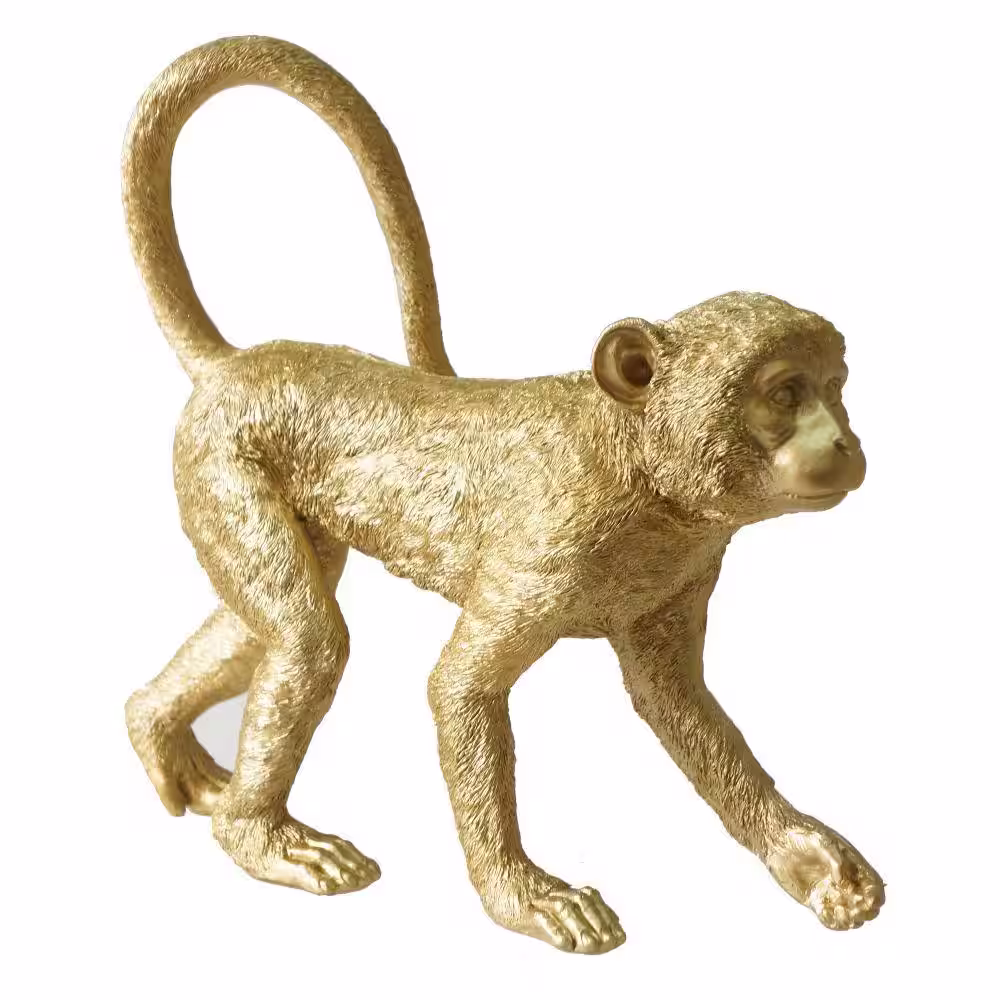 Benjara Gold Polyresin Standing Monkey Accent Figurine with Fur Like Texture