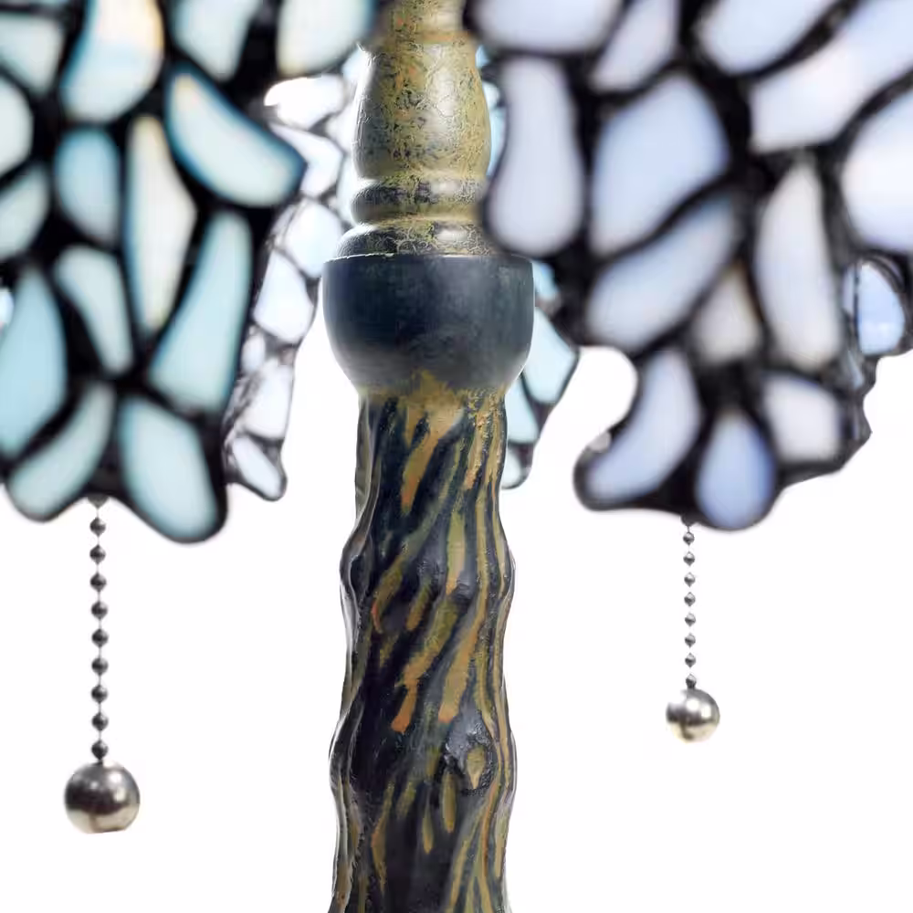 River of Goods Jean-Baptiste 22.25 in. Antique Bronze and Multi-Color Tiffany-Style Wisteria Stained Glass Table Lamp