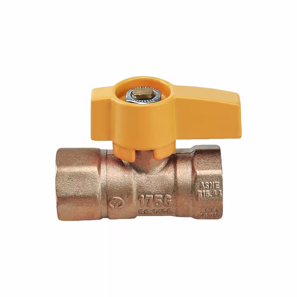 The Plumber's Choice 1 in. Brass FIP Gas Ball Valve with Yellow Aluminum Alloy Handle