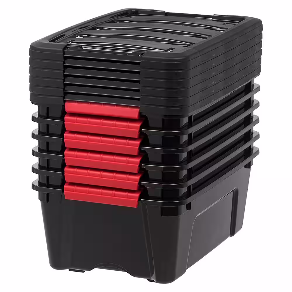 None 12 qt. Plastic Storage Bin with Lid in Black (6-Pack)