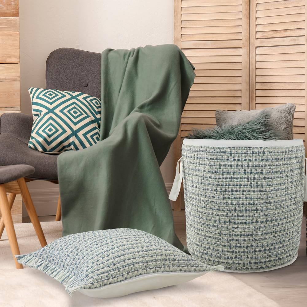 LR Home Valerie Interwoven Coastal Delight Blue / Green Polyester Indoor Outdoor Storage Basket
