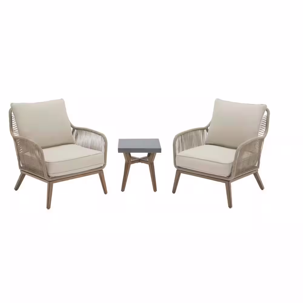 Hampton Bay Haymont 3-Piece Steel Wicker Outdoor Patio Conversion Seating Set with Beige Cushions