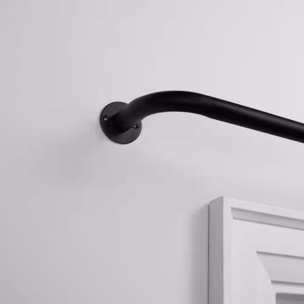 EXCLUSIVE HOME Holden 52 in. - 72 in. Adjustable 1 in. Wrap Around Curtain Rod Kit in Matte Black