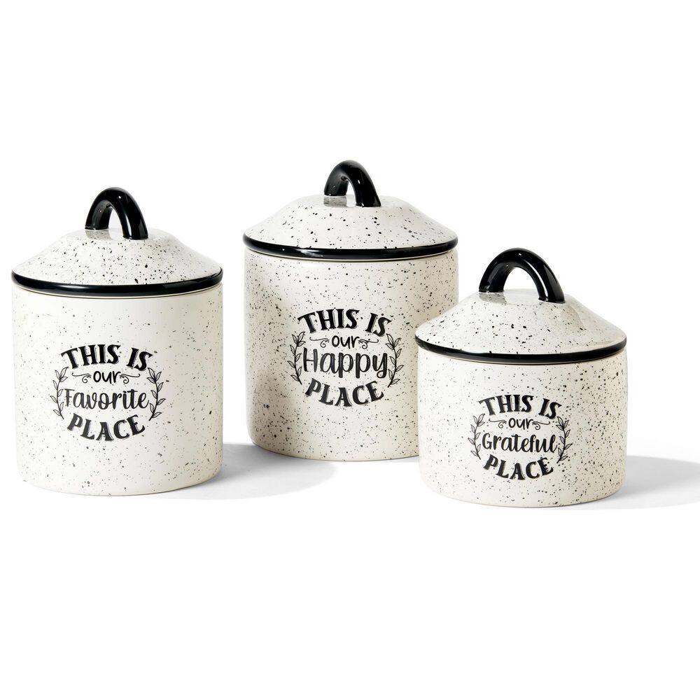American Atelier 3-Piece Happy Place Ceramic Canister Set with Ceramic Top Lids