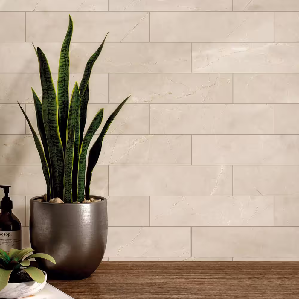 MOLOVO Elegance Beige Subway 3.15 in. x 12.99 in. Matte Porcelain Marble look Floor and Wall Tile (9.04 sq. ft./Case)