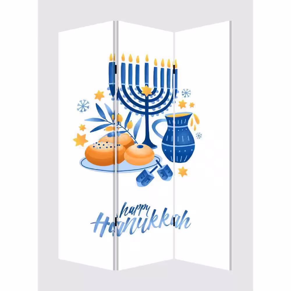Benjara 72 in. Multicolor Abstract Hanukkah Symbol 3-Panel Canvas Foldable Room Divider