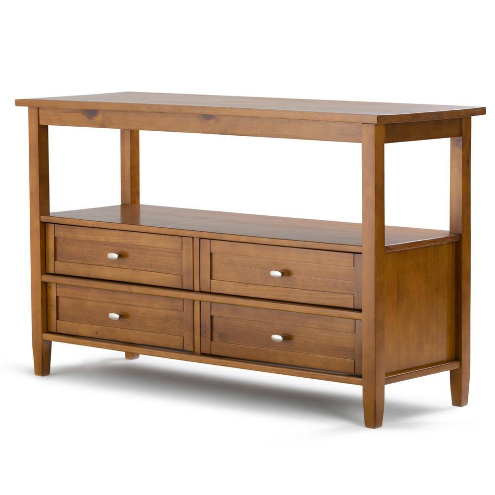 Simpli Home Warm Shaker Solid Wood 48 in. Wide Transitional Console Sofa Table in Light Golden Brown