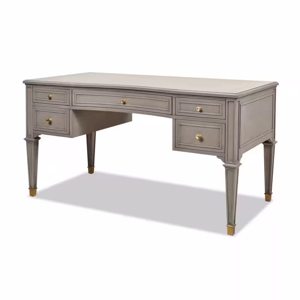 Jennifer Taylor Dauphin Grey Cashmere Gold Accent 5-Drawer Wood Desk