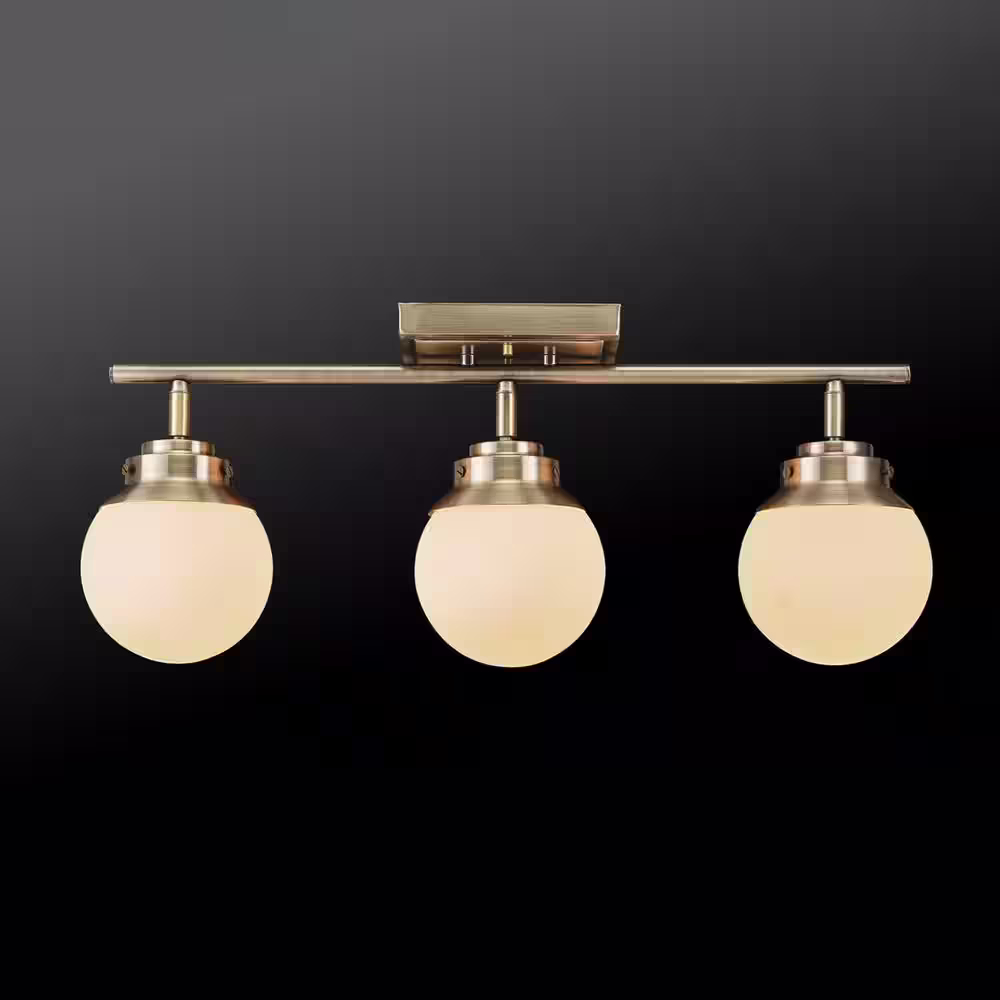 Globe Electric Mabel 2.03 ft. 3-Lights Antique Brass Fixed Track Lighting Kit with Frosted Glass Shades, Bulbs Included