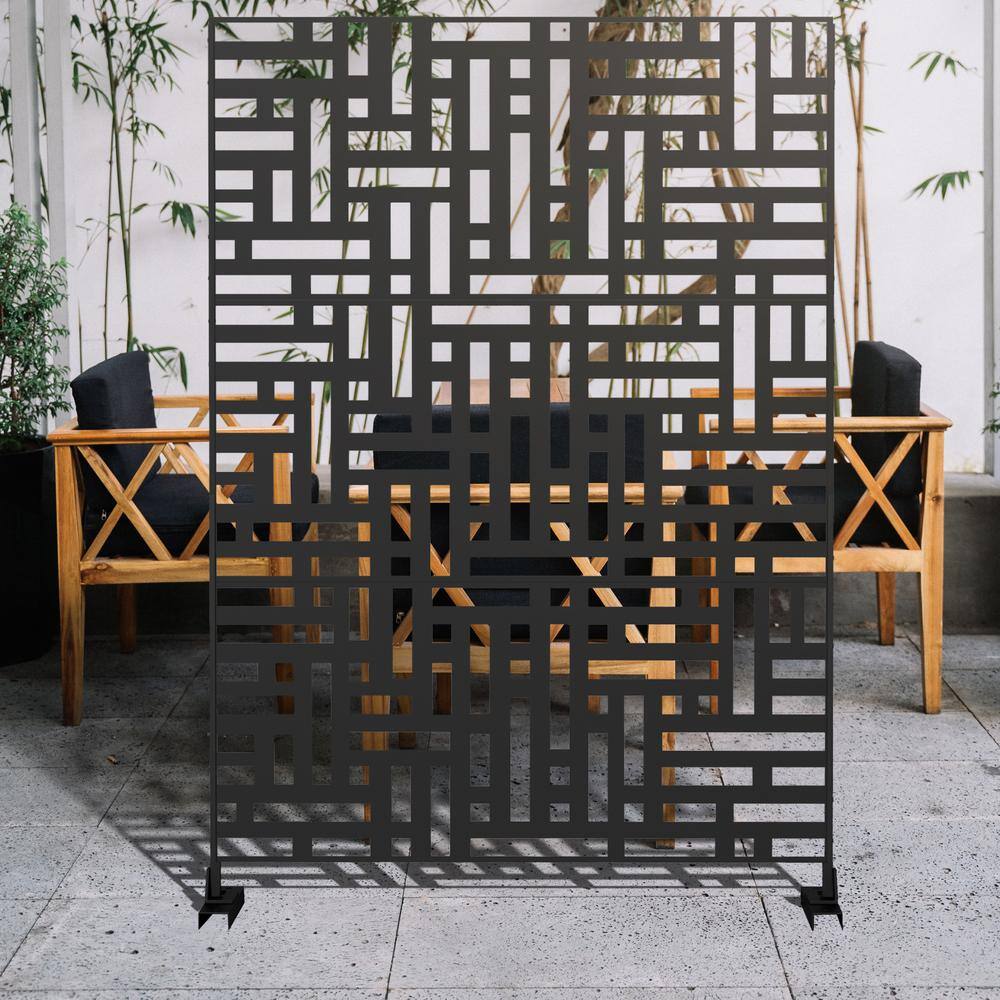 Seafuloy Metal Material Patio Privacy Screen 76''H x 47.2''W Fence Privacy Screen Decorative Outdoor Divider Black