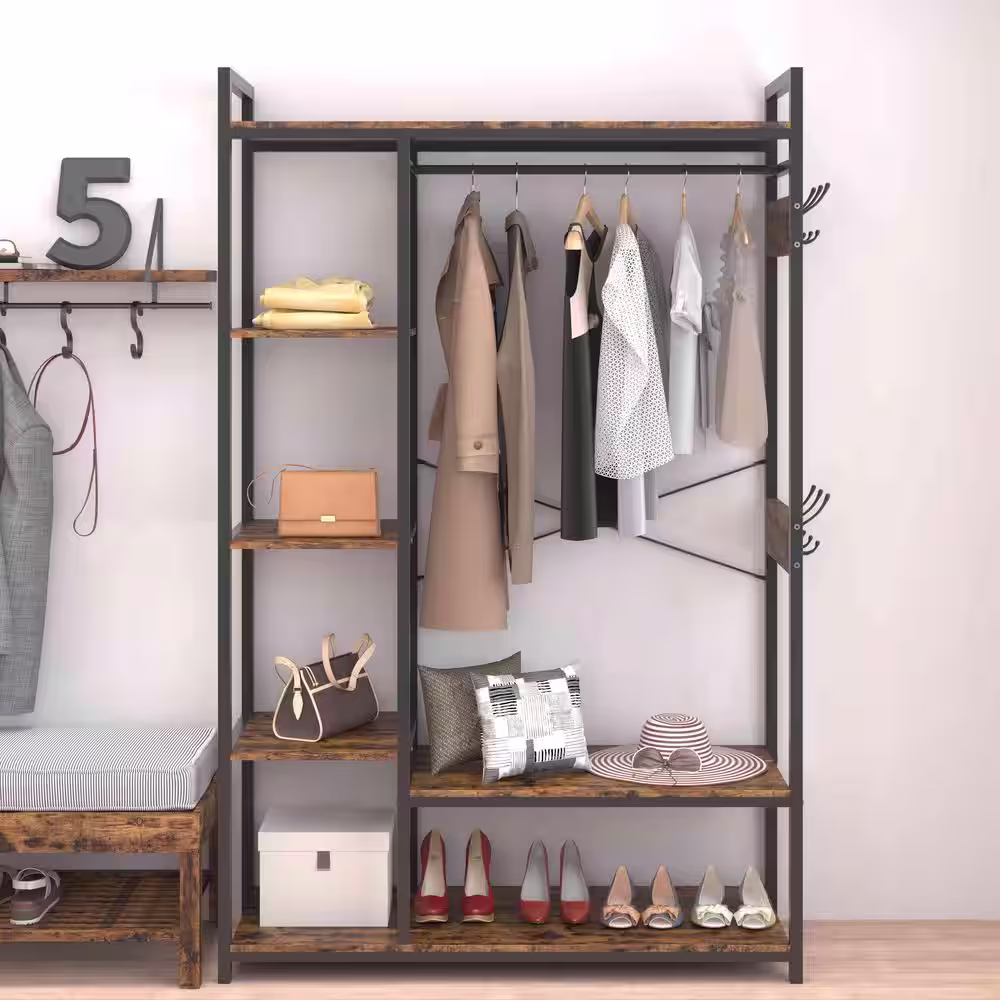 Siavonce Multifunction Free-Standing Particle board Clothes Rack Closet Organizer with Storage Box and Side Hook