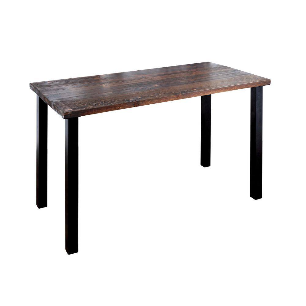 PIPE DECOR Skyline 48 in. Rectangular Solid Wood Writing Desk in Trail Brown with Matte Black Steel Legs