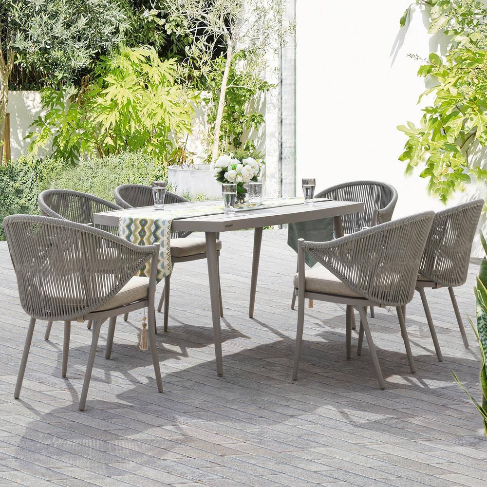 Nuu Garden 7-Piece Aluminum Outdoor Dining Set with Coffee Cushion