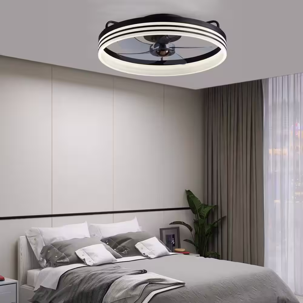 None 20 in. Intergrated LED Indoor Black Ceiling Fans with Lights Modern Low Profile Ceiling Fan for Living Room