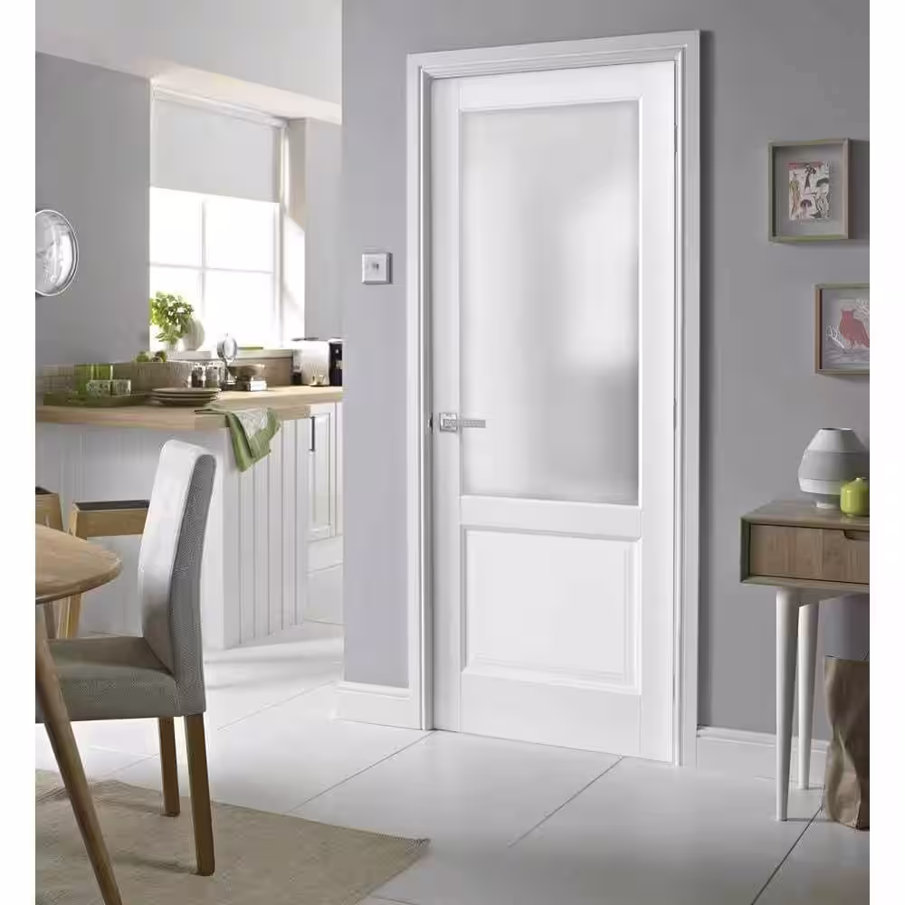 Sartodoors 1422 36 in. x 80 in. Universal Handling Frosted Glass Solid Core White Finished Pine Wood Single Prehung Interior Door