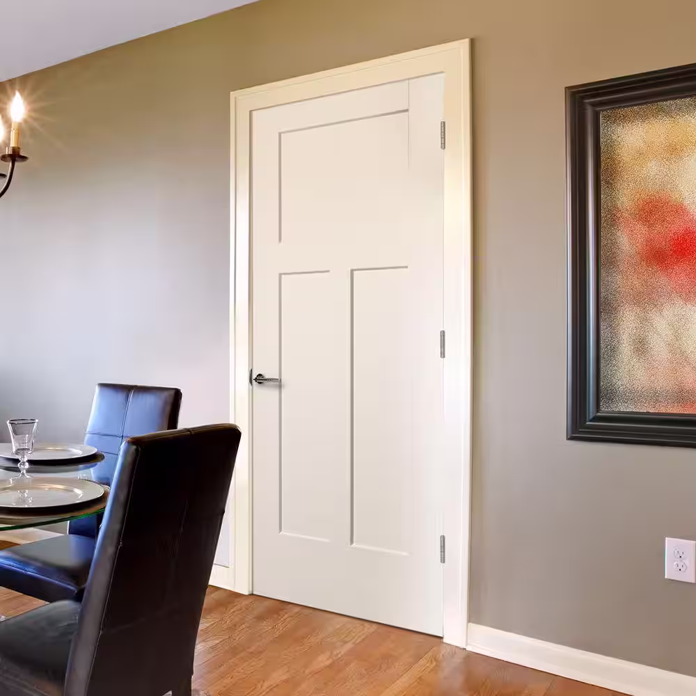 Masonite 30 in. x 80 in. 3 Panel Winslow Left-Handed Hollow-Core Primed Composite Single Prehung Interior Door