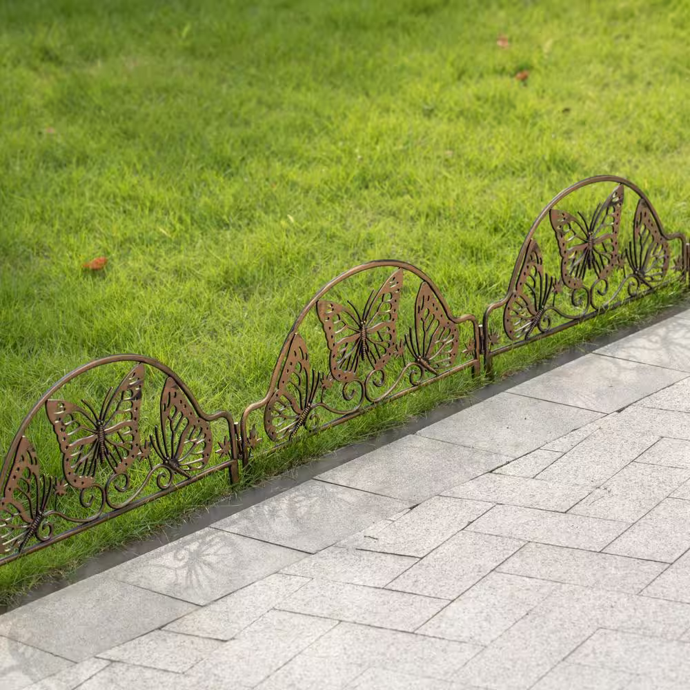 Gardenised Bronze Plastic Butterfly Design Fence Gard. Edging Landscape Border Path Panel(Pk of 6) 0.10in.D x 19.5 in.W x 11.5 in.H