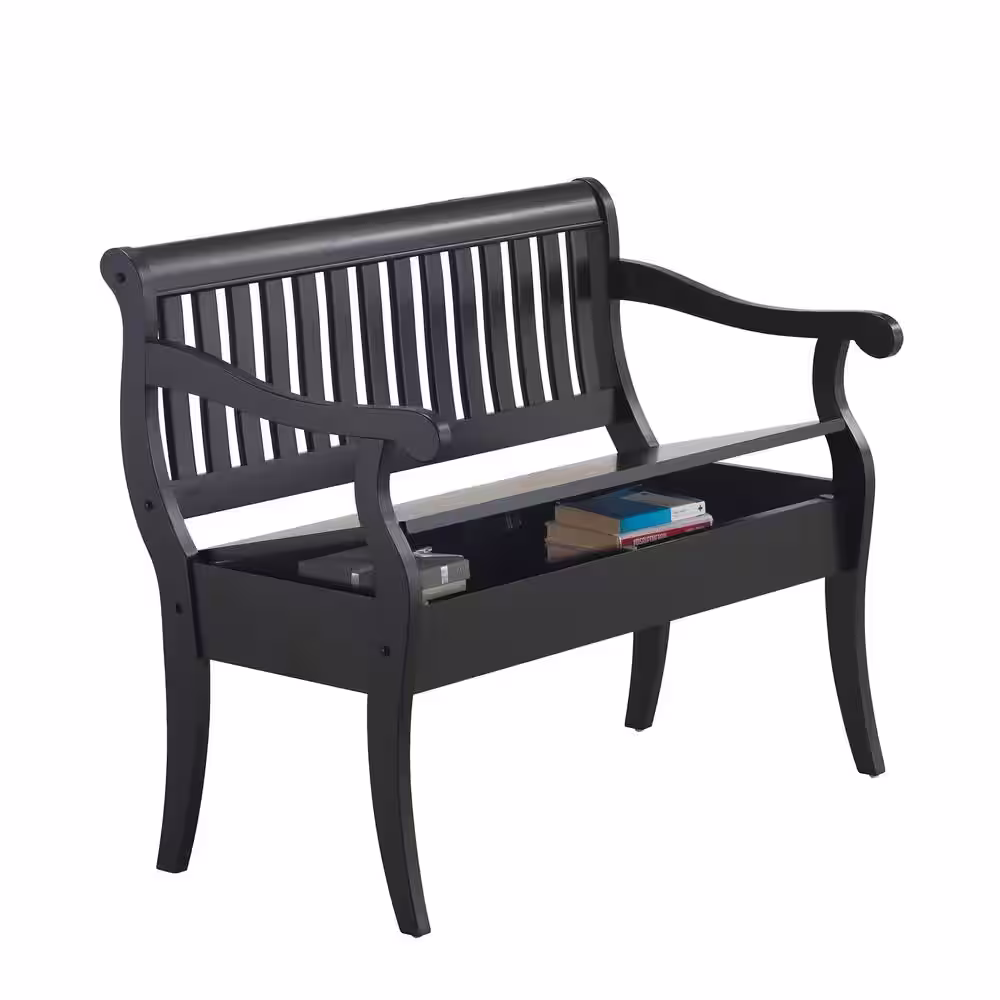 Carolina Cottage Veranda Antique Black Storage Bench