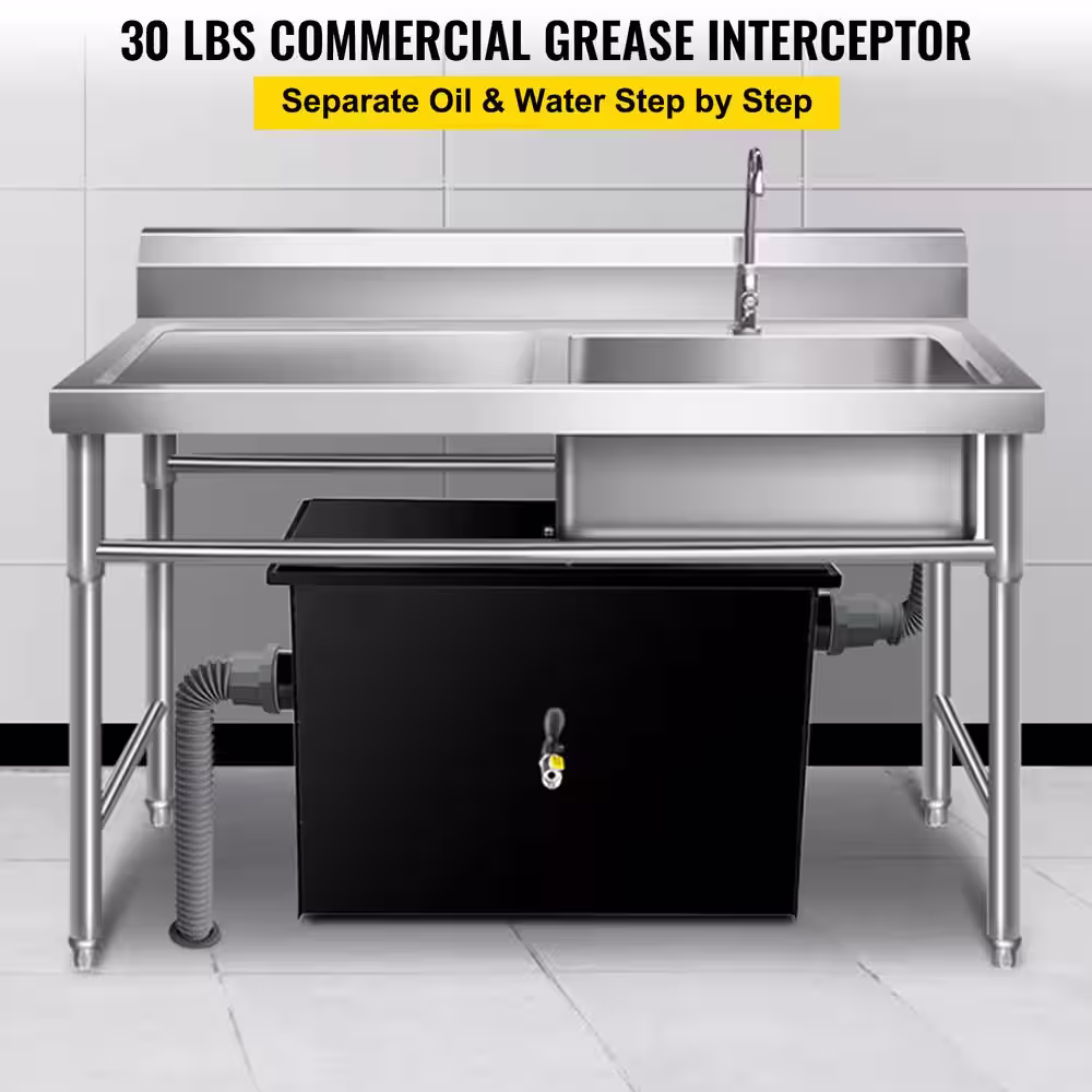 VEVOR Commercial Grease Interceptor 30 lbs. Carbon Steel Grease Trap 15 GPM Grease Interceptor Trap Under Sink Grease Trap