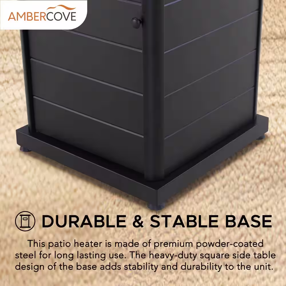 Sunjoy Nedson 64000 BTU Matte Black Standing Outdoor Patio Propane Steel Dual Gas Heater with Tabletop