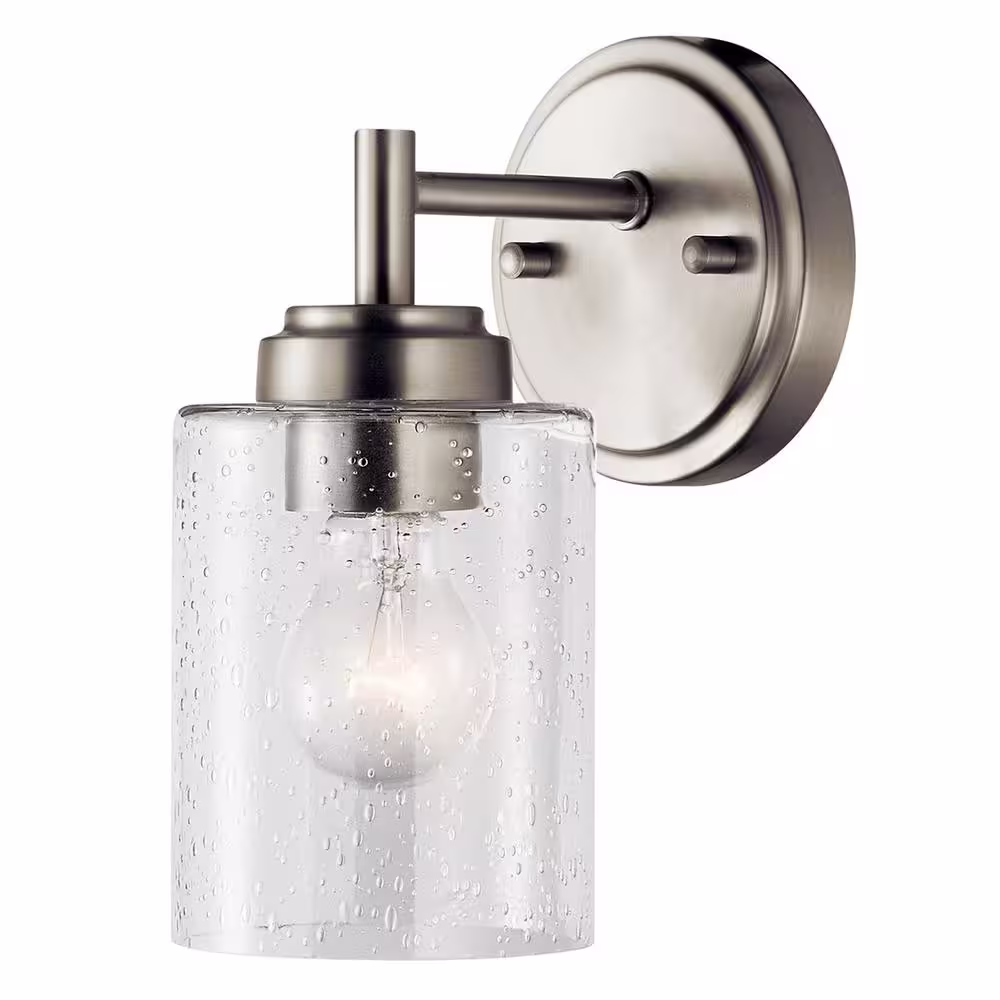 KICHLER Winslow 1-Light Brushed Nickel Bathroom Indoor Wall Sconce Light with Clear Seeded Glass Shade