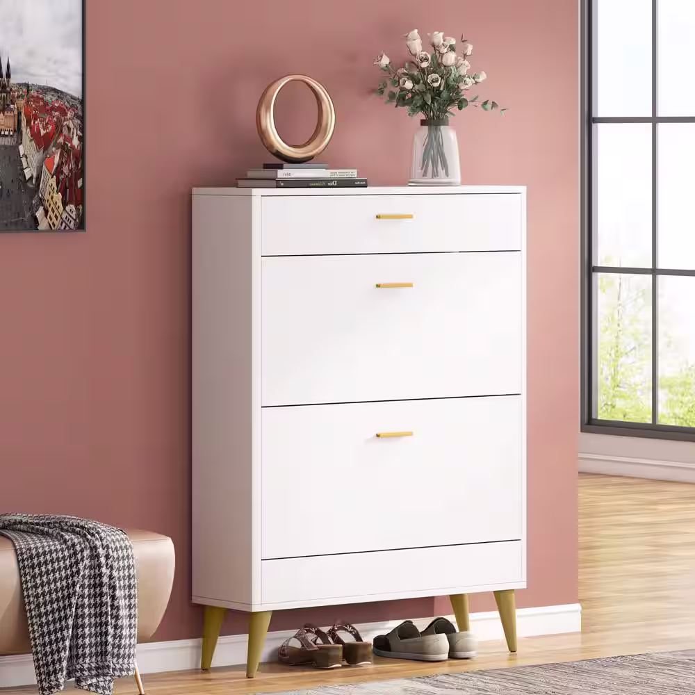 Tribesigns Sabina 43.3in. H X 9.8 in. W X 31.5 in.D White Engineered Wood Shoe Storage Cabinet