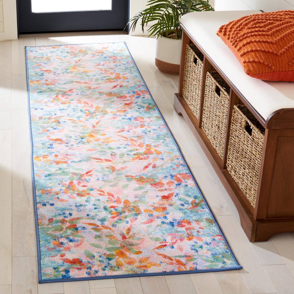 SAFAVIEH Paint Brush Blush Pink/Green 2 ft. x 8 ft. Machine Washable Gradient Floral Runner Rug
