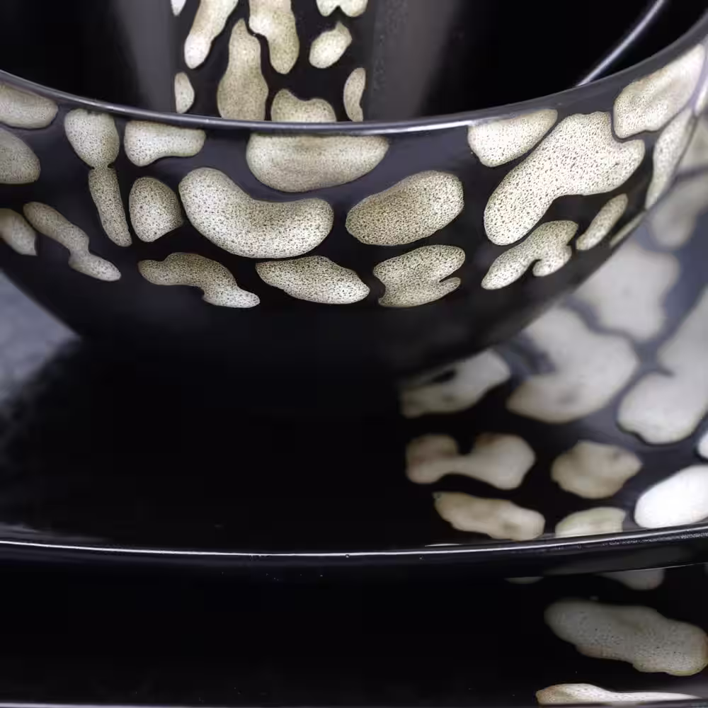 Elama Savannah 16-Piece Modern Black Stoneware Dinnerware Set (Service for 4)