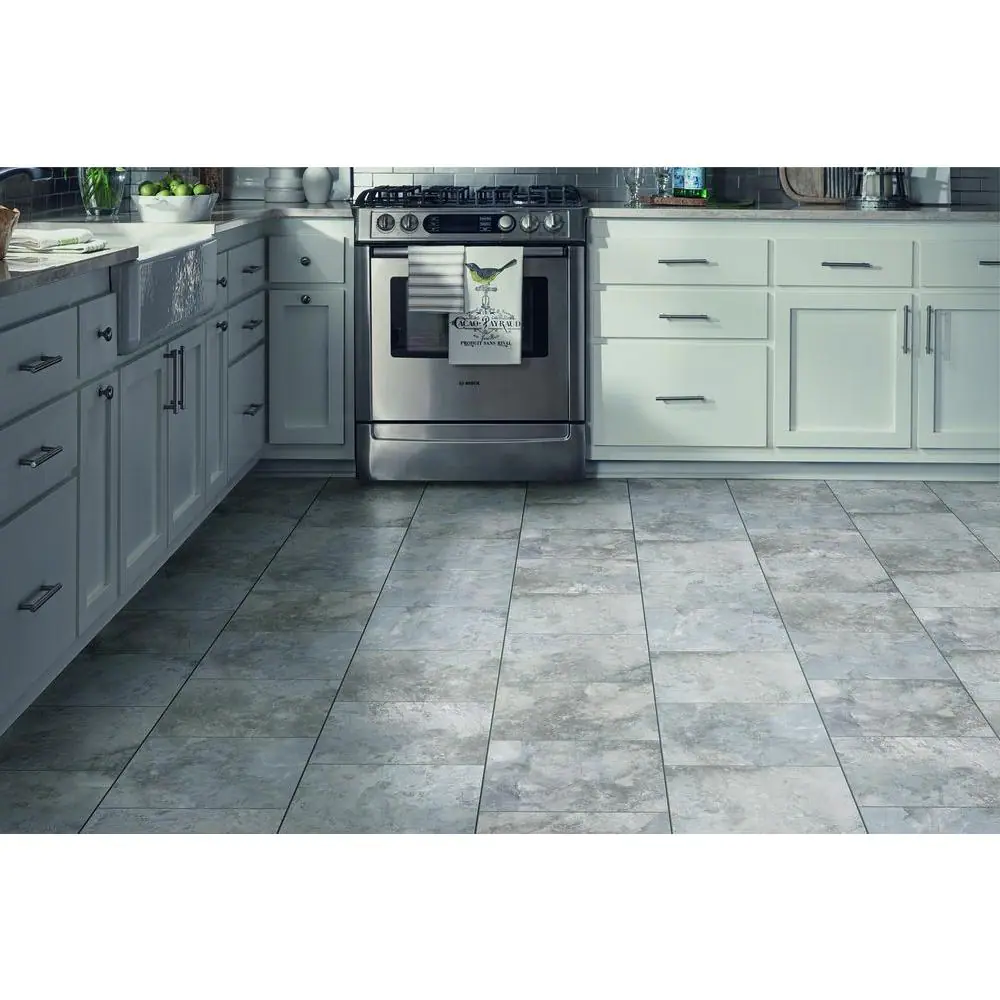 TrafficMaster Ash Blended Slate 4 MIL x 12 in. W x 12 in. L Peel and Stick Water Resistant Vinyl Tile Flooring (30 sqft/case)