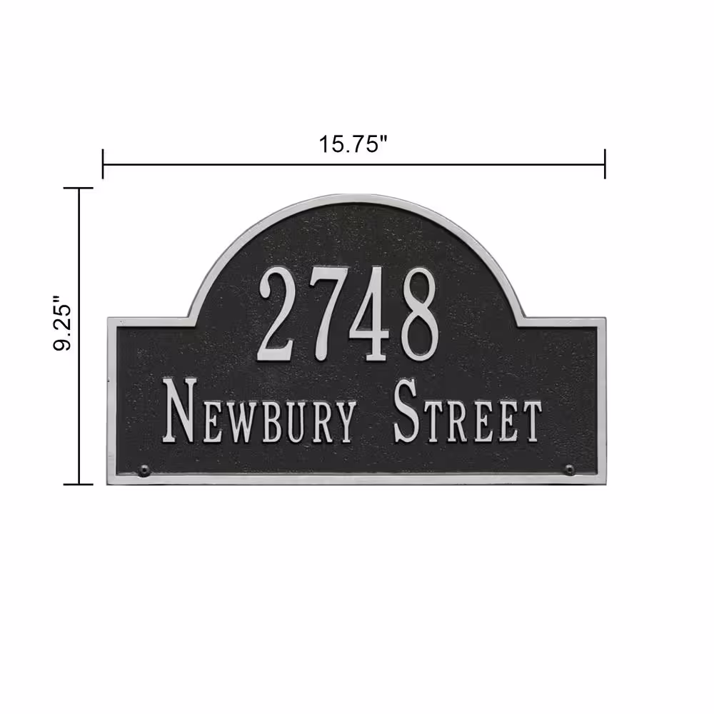 Whitehall Products Arch Marker Standard Black/Silver Lawn 2-Line Address Plaque