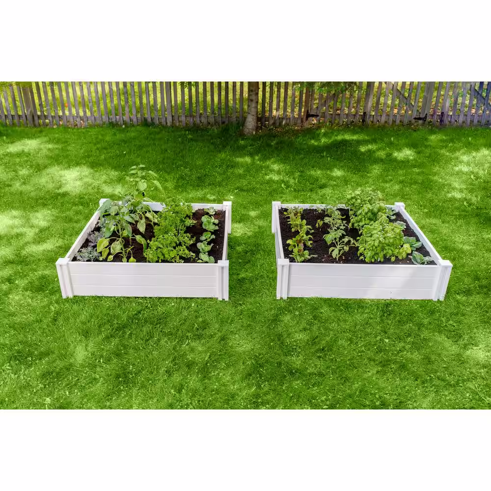 None Classic 4 ft. x 4 ft. x 11 in. White Vinyl Garden Bed with Gro-Grid (2-Pack)