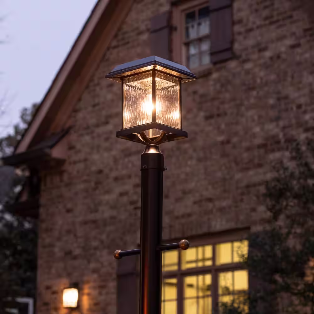GAMA SONIC Aspen Outdoor Black Post Light with 3 in. Fitter and Warm White GS Solar LED Light Bulb
