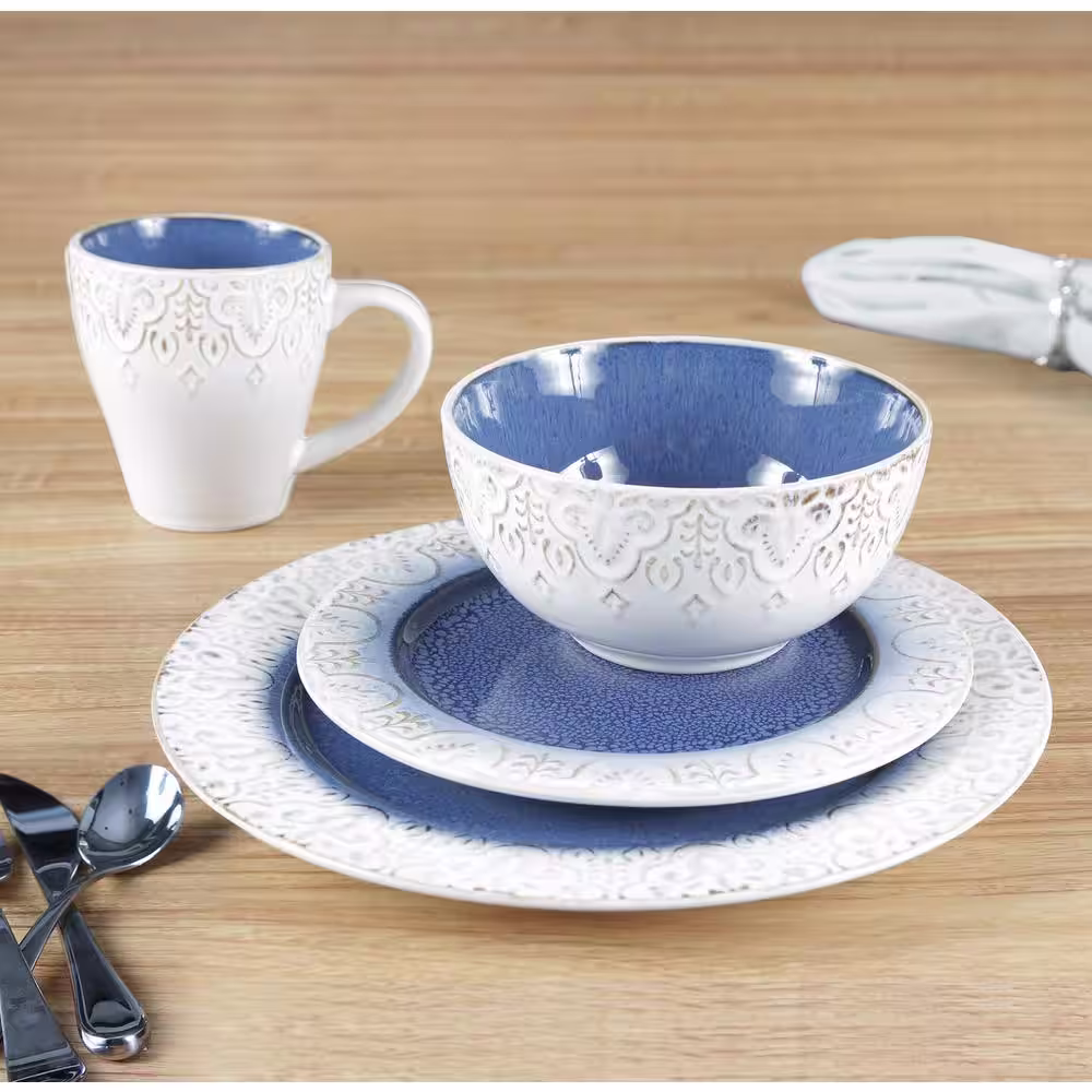 American Atelier Granada 16-Piece Casual Blue Stone Dinnerware Set (Service for 4)