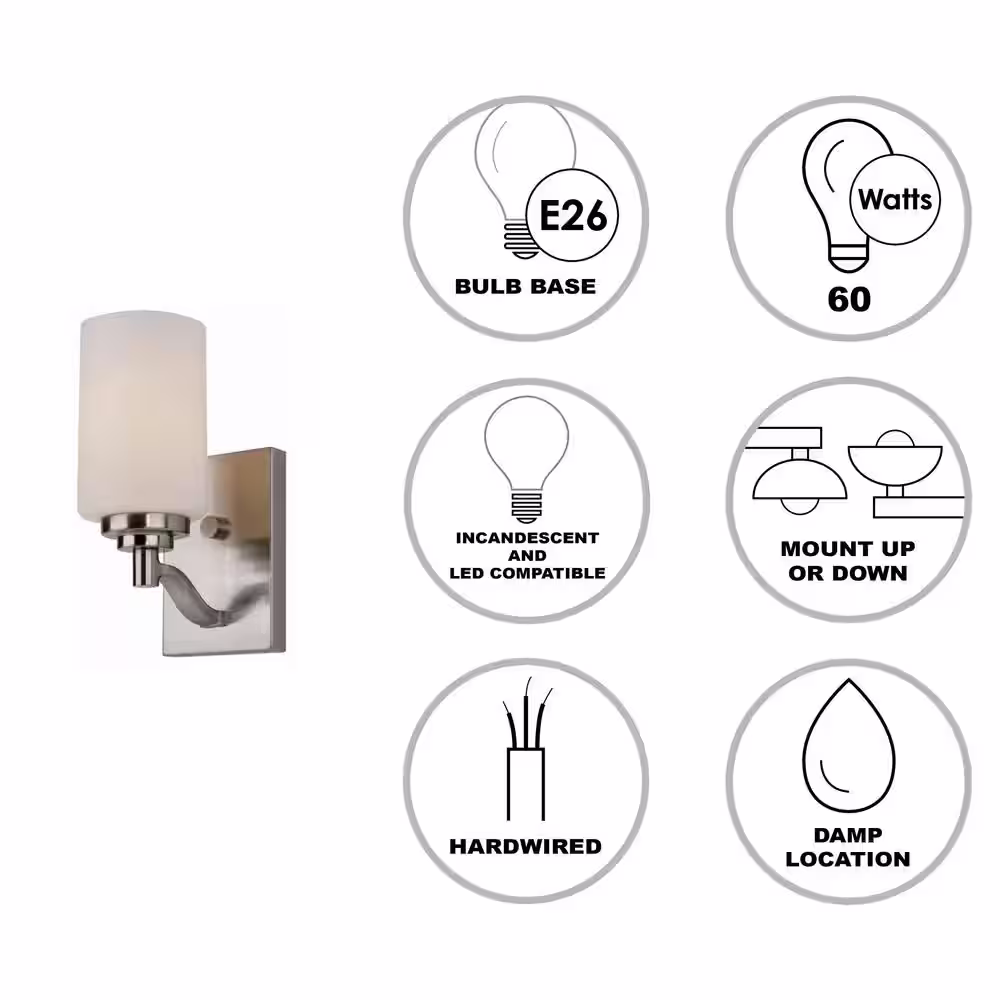 Bel Air Lighting Mod Pod 1-Light Brushed Nickel Indoor Wall Sconce Light Fixture with Frosted Glass Cylinder Shade