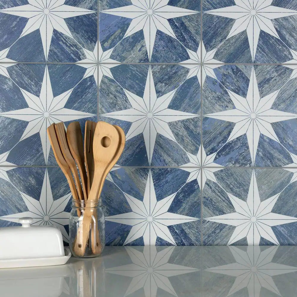 Merola Tile Cassis Stella Blue Day 9-3/4 in. x 9-3/4 in. Porcelain Floor and Wall Tile (10.88 sq. ft./Case)