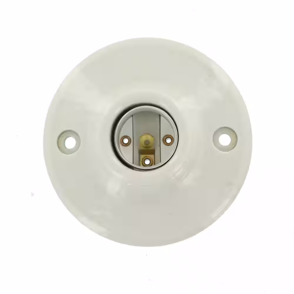 Leviton 660 Wat Medium Base One-Piece Single Circuit Keyless Ceiling Mount Glazed Porcelain Incandescent Lampholder, White