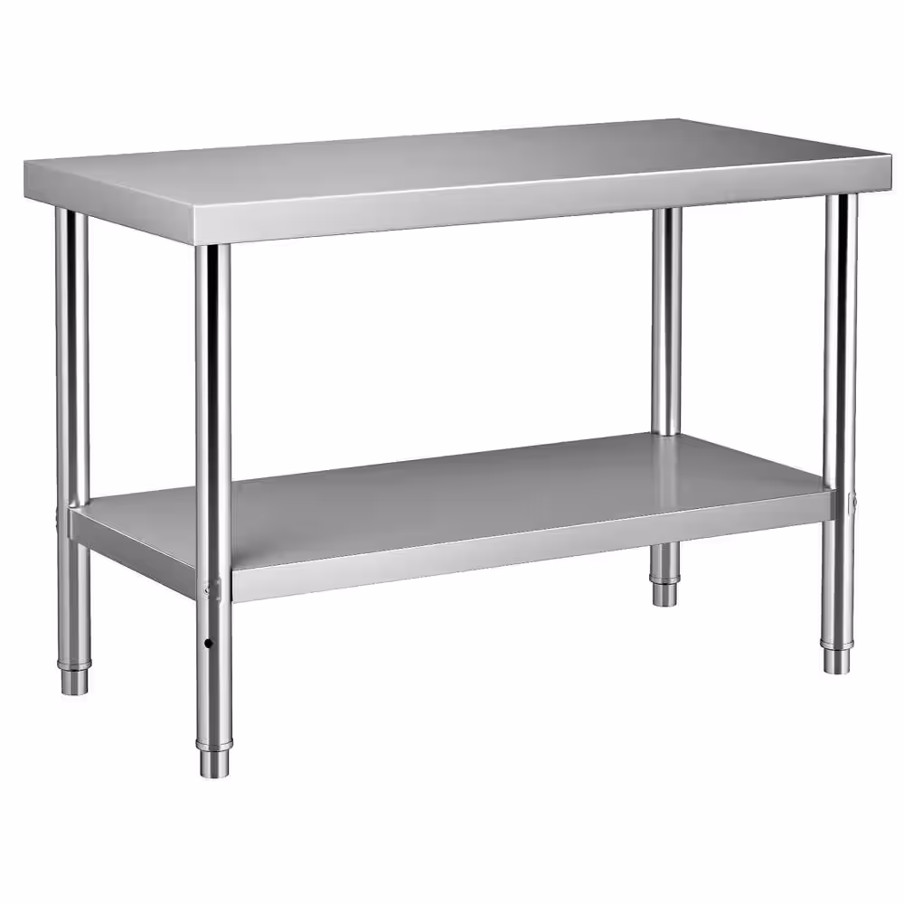 VEVOR Stainless Steel Prep Table 48x24x34 in. Heavy Duty Metal Worktable with Adjustable Undershelf Kitchen Prep Table,Silver